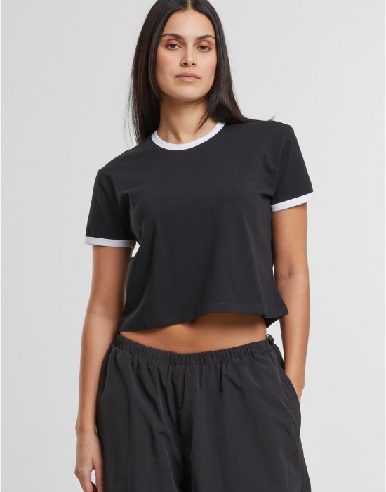 Тениска Ladies Contrast Retro T-Shirt black/white XXL