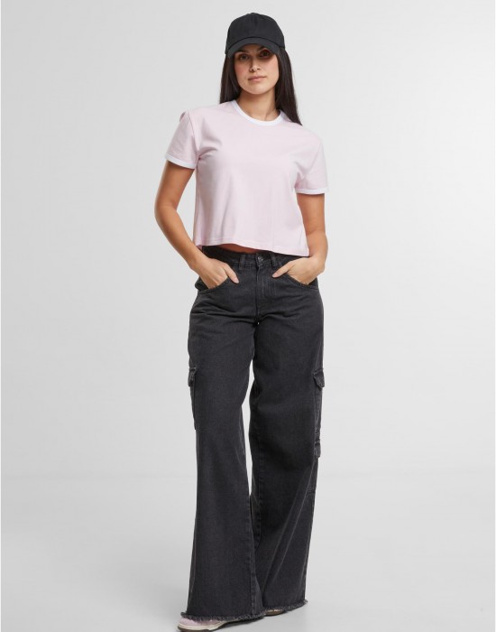 Тениска Ladies Contrast Retro T-Shirt blushedrose/white XXL