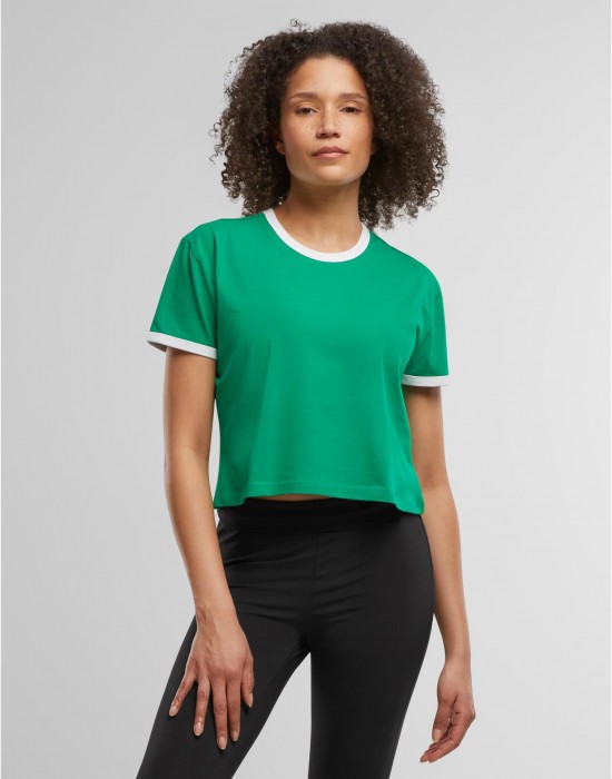 Тениска Ladies Contrast Retro T-Shirt froggreen/white XXL
