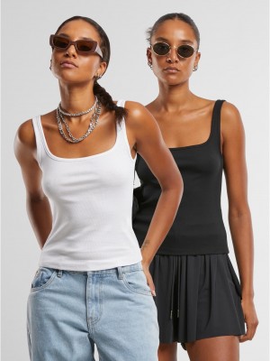 2 Броя Дамски Потници Ladies Wide Neck Rib Top 2-Pack black+white XXL