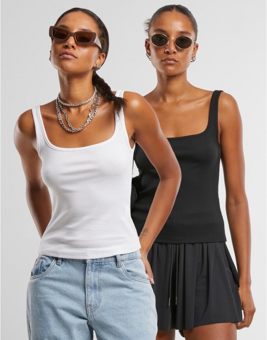 2 Броя Дамски Потници Ladies Wide Neck Rib Top 2-Pack black+white XXL