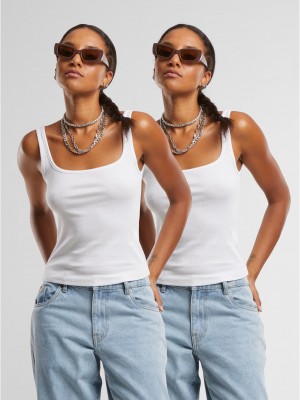 2 Броя Дамски Потници Ladies Wide Neck Rib Top 2-Pack white+white XXL