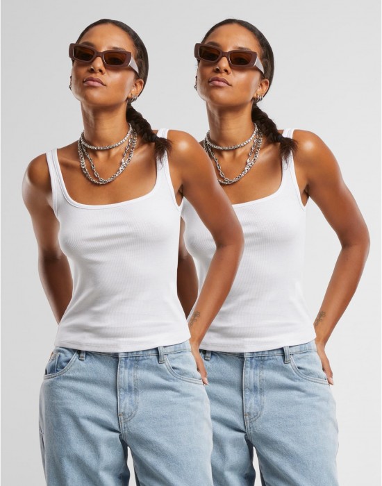2 Броя Дамски Потници Ladies Wide Neck Rib Top 2-Pack white+white XXL
