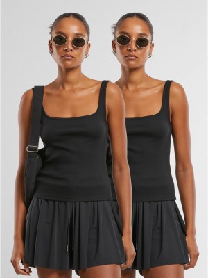 2 Броя Дамски Потници Ladies Wide Neck Rib Top 2-Pack black+black XXL