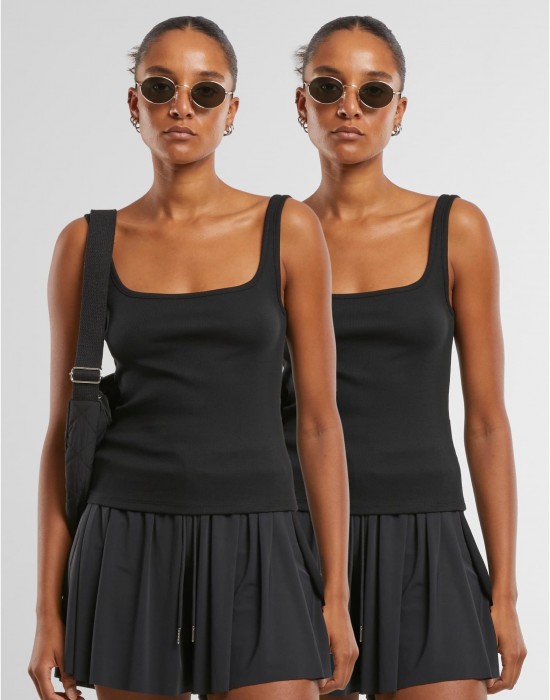 2 Броя Дамски Потници Ladies Wide Neck Rib Top 2-Pack black+black XXL