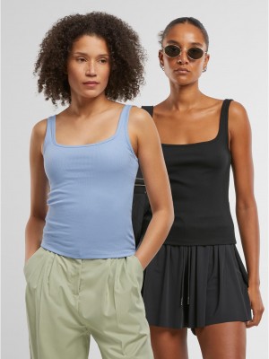 2 Броя Дамски Потници Ladies Wide Neck Rib Top 2-Pack black+powderblue XXL
