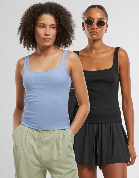 2 Броя Дамски Потници Ladies Wide Neck Rib Top 2-Pack black+powderblue XXL