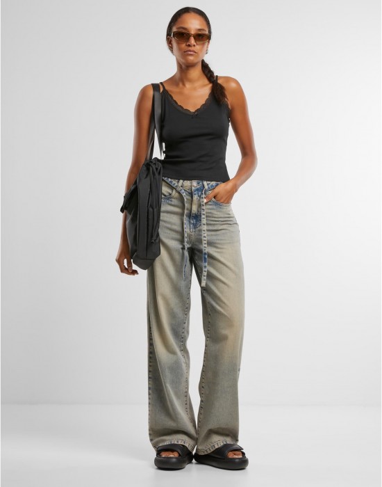 2 Броя Дамски Потници Ladies V-Neck Lace Top 2-Pack black+black XXL