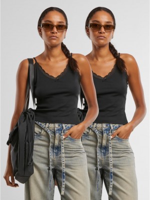 2 Броя Дамски Потници Ladies V-Neck Lace Top 2-Pack black+black XXL