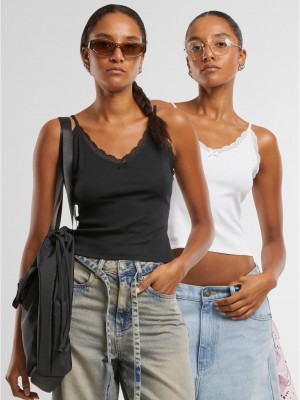 2 Броя Дамски Потници Ladies V-Neck Lace Top 2-Pack black+offwhite XXL