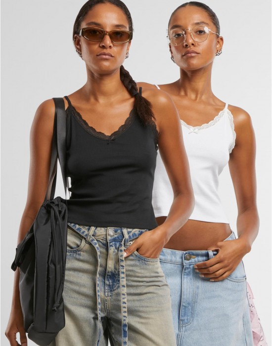 2 Броя Дамски Потници Ladies V-Neck Lace Top 2-Pack black+offwhite XXL