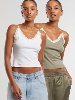 2 Броя Дамски Потници Ladies V-Neck Lace Top 2-Pack paleolive+offwhite XXL