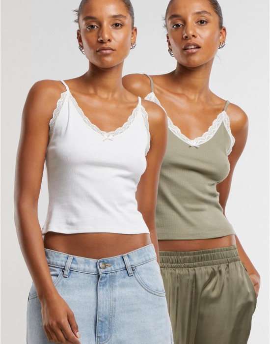 2 Броя Дамски Потници Ladies V-Neck Lace Top 2-Pack paleolive+offwhite XXL