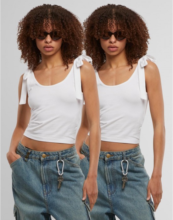 2 Броя Дамски Потници Ladies Tied Basic Jersey Top 2-Pack white/white XXL