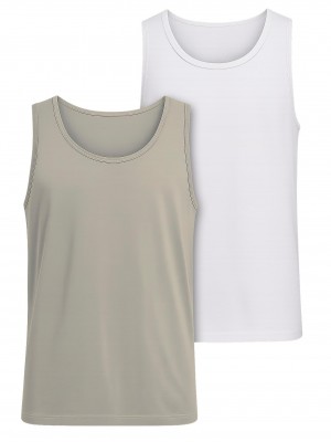 2 Броя Мъжки ПотнициJersey Loose Tank 2-Pack paleolive+white XXL 2 Броя Мъжки ПотнициJersey Loose Tank 2-Pack paleolive+white XXL