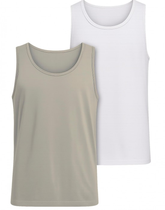2 Броя Мъжки ПотнициJersey Loose Tank 2-Pack paleolive+white XXL 2 Броя Мъжки ПотнициJersey Loose Tank 2-Pack paleolive+white XXL