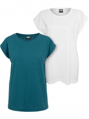 2 Броя Изчистени Дамски ТенискиLadies Extended Shoulder Tee 2-Pack teal+white XXL