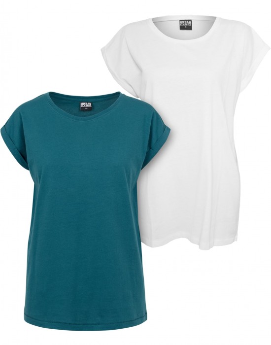 2 Броя Изчистени Дамски ТенискиLadies Extended Shoulder Tee 2-Pack teal+white XXL 2 Броя Изчистени Дамски ТенискиLadies Extended Shoulder Tee 2-Pack teal+white XXL