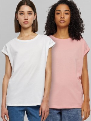2 Броя Изчистени Дамски ТенискиLadies Extended Shoulder Tee 2-Pack lemonadepink+white XXL