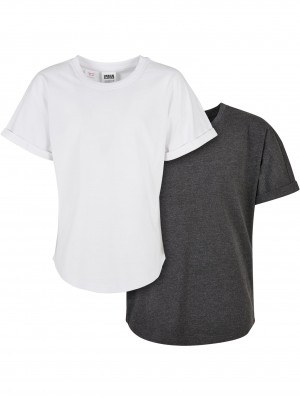 Пакет от 2 броя тениски момчетаBoys Long Shaped Turnup Tee 2-Pack charcoal+white 158/164