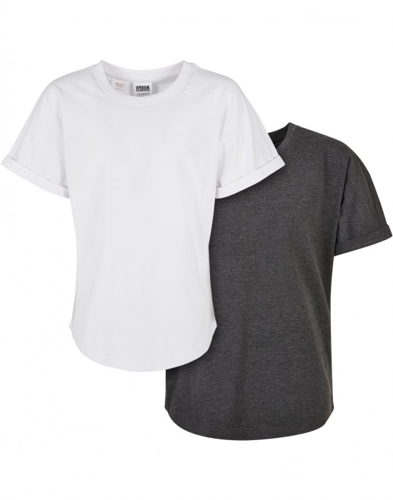 Пакет от 2 броя тениски момчетаBoys Long Shaped Turnup Tee 2-Pack charcoal+white 158/164