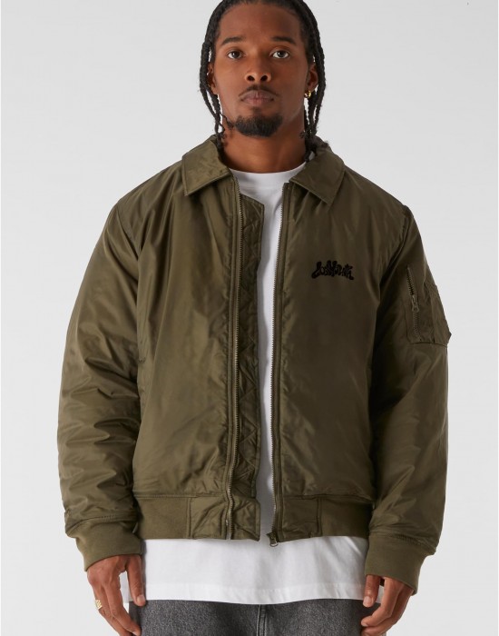 Мъжко Бомбър Яке LOST YOUTH COLLAR BOMBER JACKET dark olive XXL