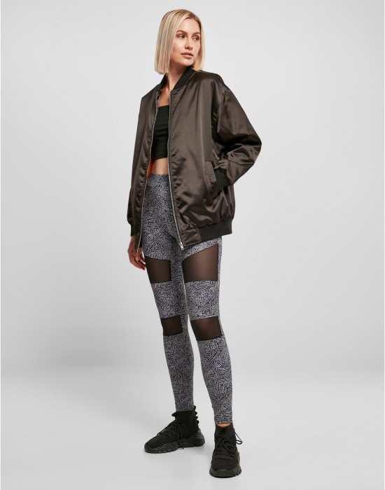 Дамско Бомбър ЯкеLadies Oversized Satin Bomber Jacket black XXL