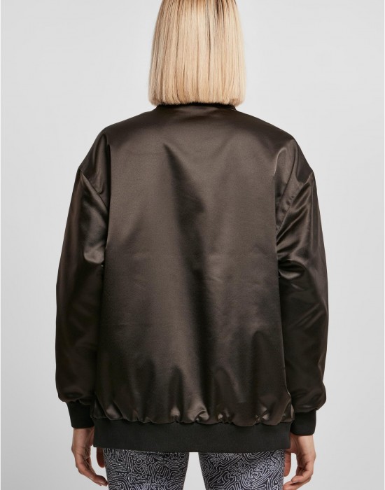 Дамско Бомбър ЯкеLadies Oversized Satin Bomber Jacket black XXL