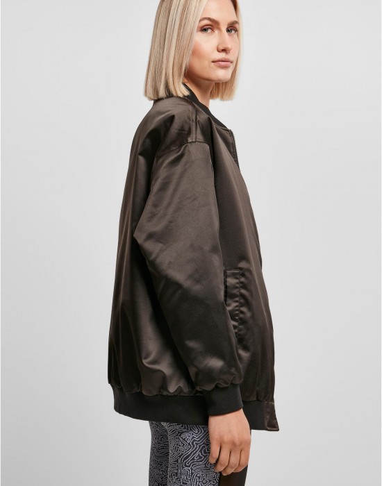 Дамско Бомбър ЯкеLadies Oversized Satin Bomber Jacket black XXL