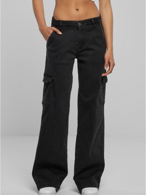 Дамски Дънки с Висока ТалияLadies High Waist Straight Denim Cargo Pants black washed 29