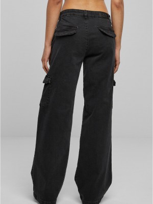 Дамски Дънки с Висока ТалияLadies High Waist Straight Denim Cargo Pants black washed 29