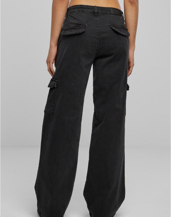 Дамски Дънки с Висока ТалияLadies High Waist Straight Denim Cargo Pants black washed 29