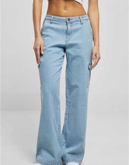 Дамски Дънки с Висока ТалияLadies High Waist Straight Denim Cargo Pants lighter washed 29