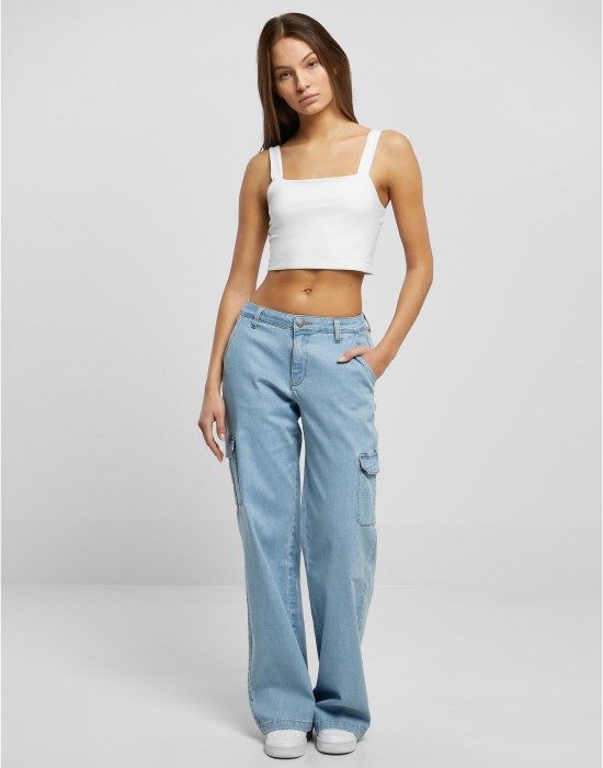 Дамски Дънки с Висока ТалияLadies High Waist Straight Denim Cargo Pants lighter washed 29