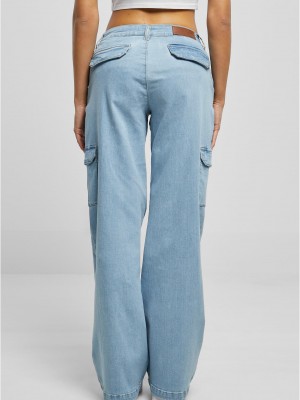 Дамски Дънки с Висока ТалияLadies High Waist Straight Denim Cargo Pants lighter washed 29