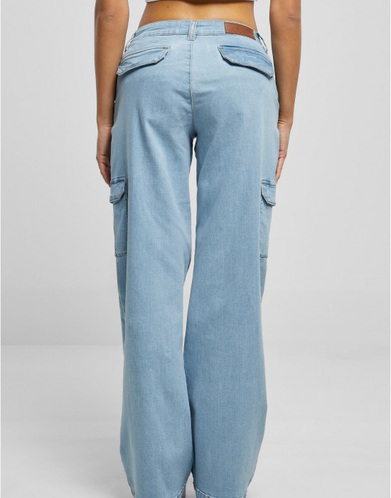 Дамски Дънки с Висока ТалияLadies High Waist Straight Denim Cargo Pants lighter washed 29
