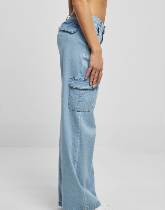 Дамски Дънки с Висока ТалияLadies High Waist Straight Denim Cargo Pants lighter washed 29