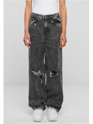 Дамски Дънки Ladies Distressed 90's Wide Leg Denim Pants black charcoal washed 29