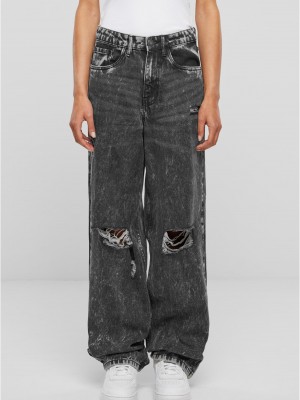 Дамски Дънки Ladies Distressed 90's Wide Leg Denim Pants black charcoal washed 29