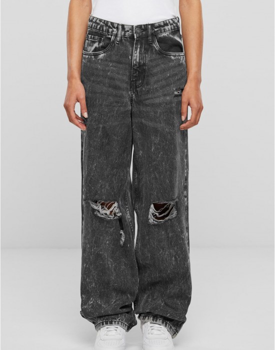 Дамски Дънки Ladies Distressed 90's Wide Leg Denim Pants black charcoal washed 29