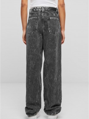 Дамски Дънки Ladies Distressed 90's Wide Leg Denim Pants black charcoal washed 29
