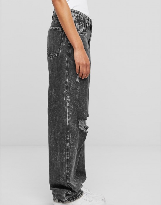 Дамски Дънки Ladies Distressed 90's Wide Leg Denim Pants black charcoal washed 29