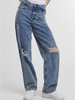 Дамски Дънки Ladies Distressed 90's Wide Leg Denim Pants vintage lightblue washed 29