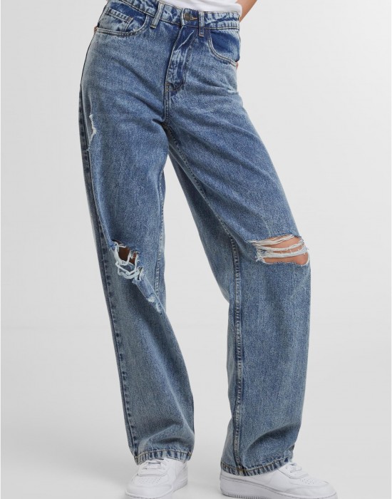 Дамски Дънки Ladies Distressed 90's Wide Leg Denim Pants vintage lightblue washed 29