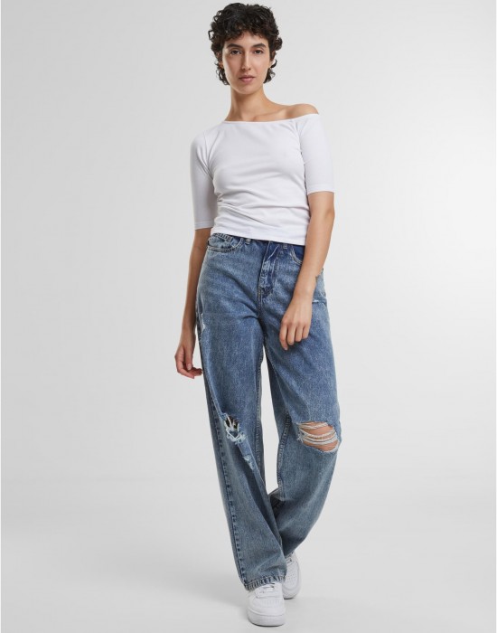 Дамски Дънки Ladies Distressed 90's Wide Leg Denim Pants vintage lightblue washed 29