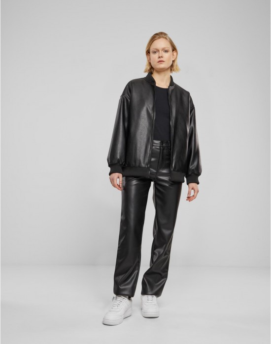 Дамско Бомбър ЯкеLadies Synthetic Leather Bomber Jacket black XXL