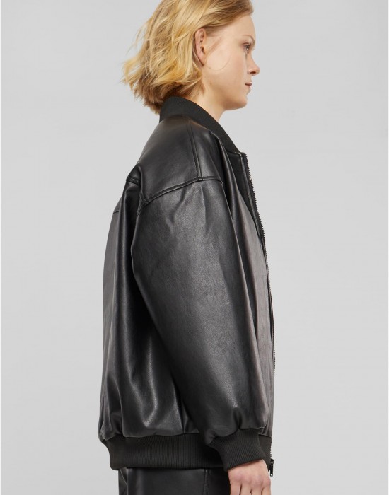 Дамско Бомбър ЯкеLadies Synthetic Leather Bomber Jacket black XXL