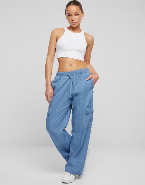 Дамски Дънки Ladies Light Denim Cargo Pants skyblue washed XXL