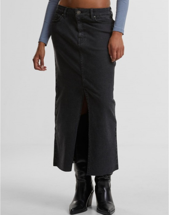 Дамски Дънки Ladies High Slit Denim Skirt black washed 29