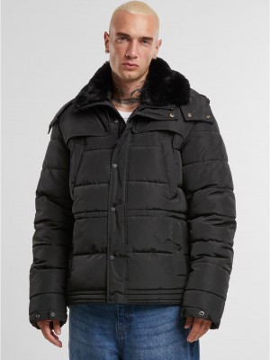 Мъжко Пухено Яке Puffer Jacket With Detachable Fur Collar black XXL